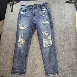 Judy Blue 18W Boyfriend Jeans Dark Wash Distressed Stretch Plus Size Denim